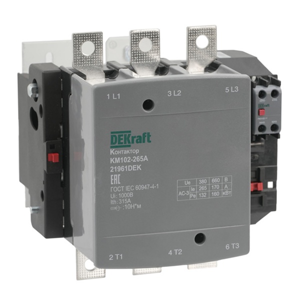 Контактор DEKraft КМ-102 265А 1НО+1НЗ 220/230В АС3 АС4