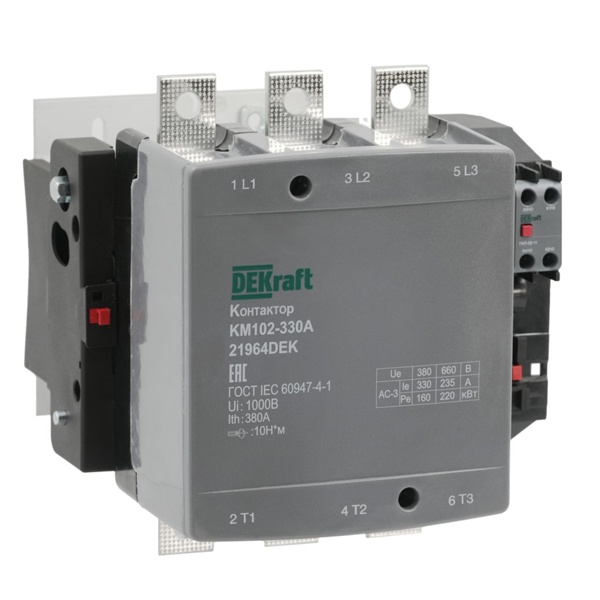 Контактор DEKraft КМ-102 330А 1НО+1НЗ 220/230В АС3 АС4
