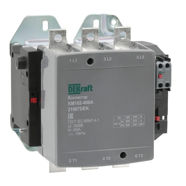 Контактор DEKraft КМ-102 400А 1НО+1НЗ 220/230В АС3 АС4