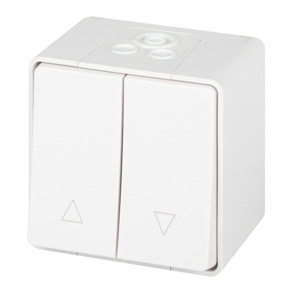 Переключатель открытой установки ЭРА Эксперт 11-1508-01 10А для жалюзи кнопочный IP55 белый