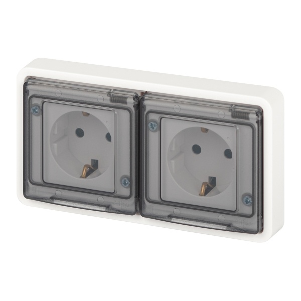 Розетка 2-я скрытой установки ЭРА Эксперт 11-2523-01 2х2P+E г-я 16А IP55 белый