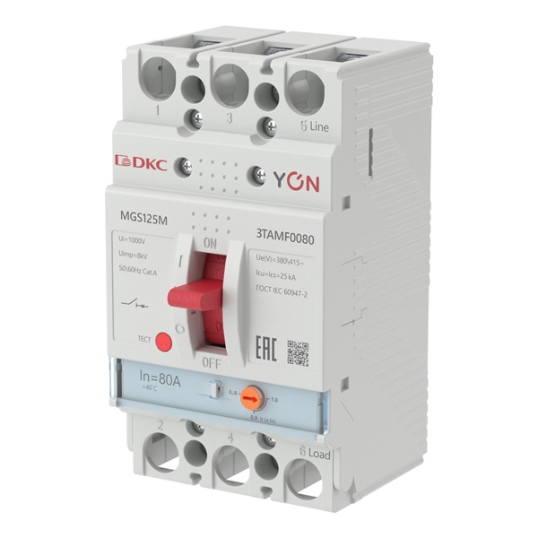 Автоматический выключатель DKC YON MGS125 3P 64-80A регулировка теплового расцепителя 25кА (автомат электрический)