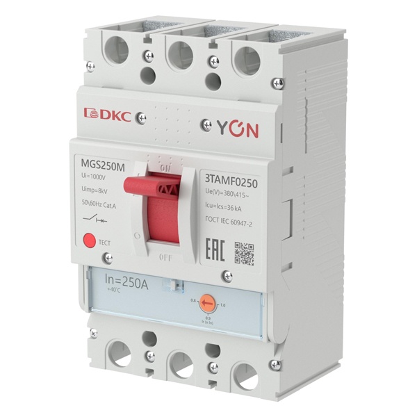 Автоматический выключатель DKC YON MGS250 3P 200-250A регулировка теплового расцепителя 25кА (автомат электрический)