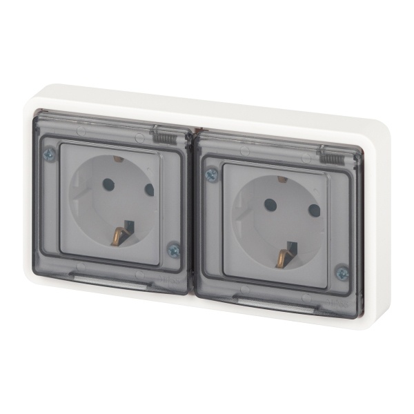 Розетка 2-я скрытой установки ЭРА Эксперт 11-2524-01 2х2P+E 16А шторки г-я IP55 белый