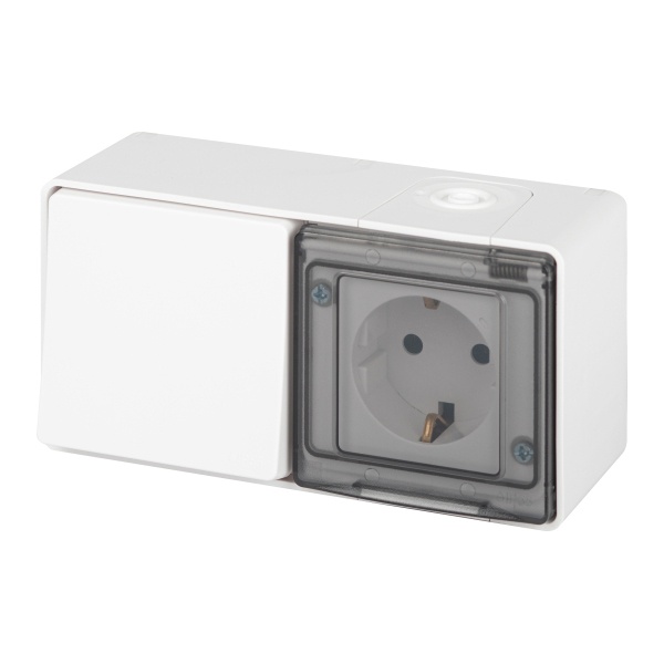 Блок ЭРА Эксперт розетка 2P+E+выключатель открытой установки 11-7501-01 г-я IP55 белый