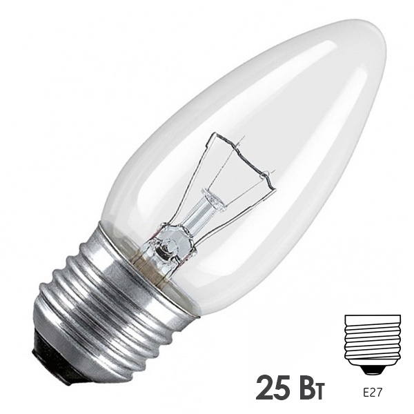 Лампа накаливания свеча Foton 25W 230V E27 260lm прозрачная (ДС230-25-3) d36x97mm