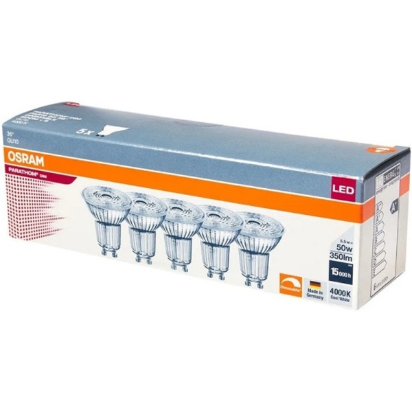 Лампа светодиодная Osram LED PARATHOM PAR16 50 5,5W/940 36° DIM 230V GU10 (упаковка 5 шт.)