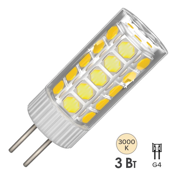 Лампа светодиодная ИЭК LED CORN капсула 3W 3000K 12V G4 керамика