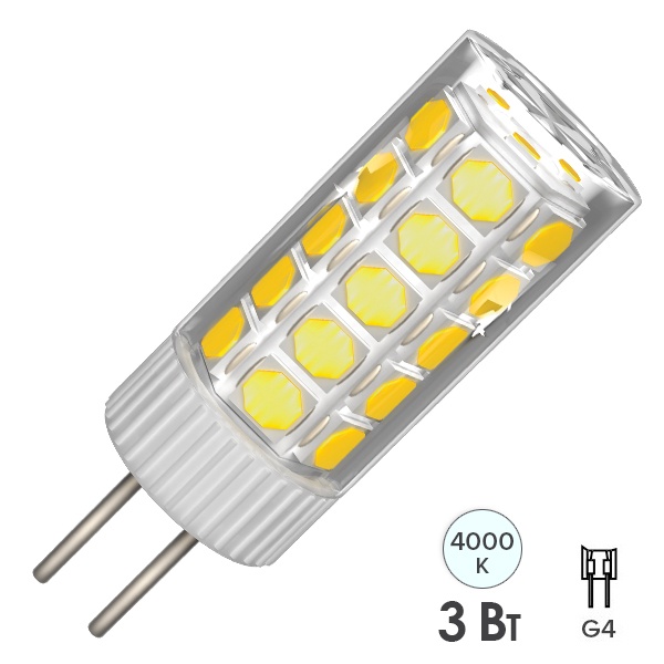 Лампа светодиодная ИЭК LED CORN капсула 3W 4000K 12V G4 керамика