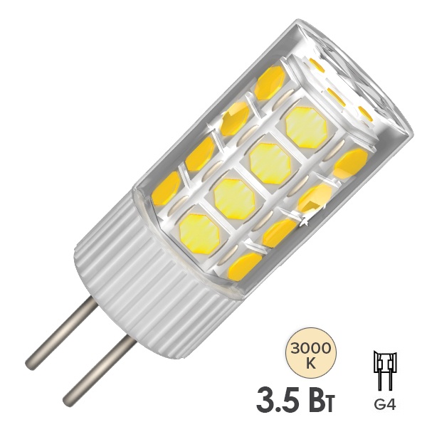 Лампа светодиодная ИЭК LED CORN 3,5W 3000K 220V G4 керамика тепло-белый свет