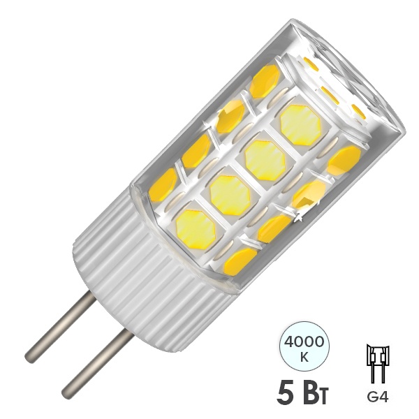 Лампа светодиодная ИЭК LED CORN капсула 5W 4000K 12V G4 керамика