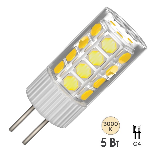 Лампа светодиодная ИЭК LED CORN 5W 3000K 220V G4 керамика тепло-белый свет