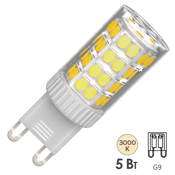 Лампа светодиодная капсула ИЭК LED CORN 5W 3000K 220V G9 керамика тепло-белый свет