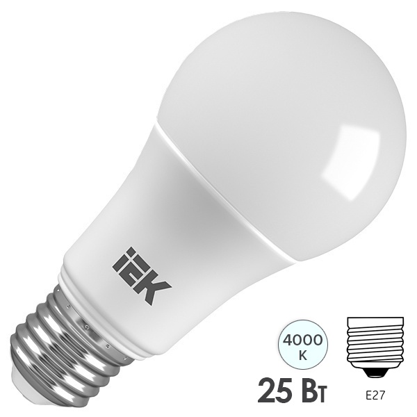 Лампа светодиодная груша ИЭК LED A80 25W 4000K 230V E27 холодный свет