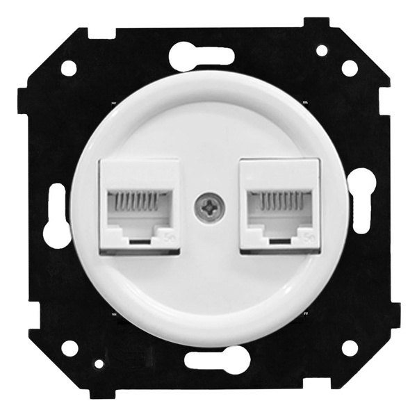Розетка компьютерная двойная 2хRJ45 кат.5е Bironi Шедель Бриз скрытый монтаж пластик белый матовый