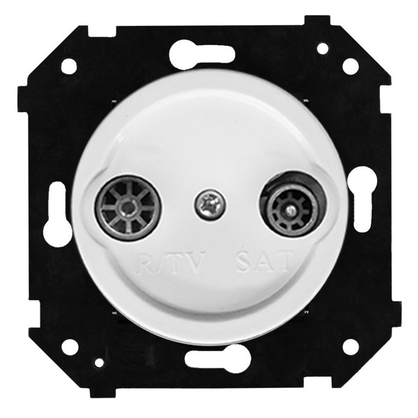 Розетка TV/R-SAT проходная Bironi Шедель Бриз скрытый монтаж пластик белый матовый