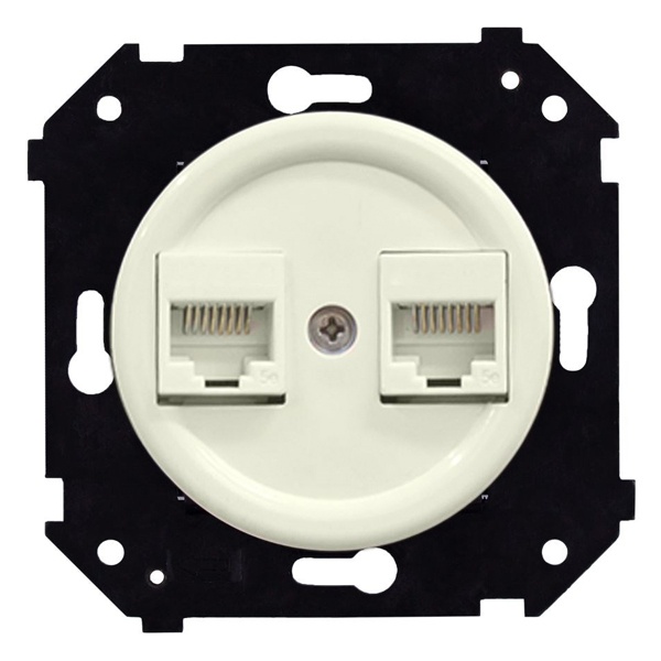 Розетка компьютерная двойная 2хRJ45 кат.5е Bironi Шедель Бриз скрытый пластик слоновая кость матовый (бежевый)