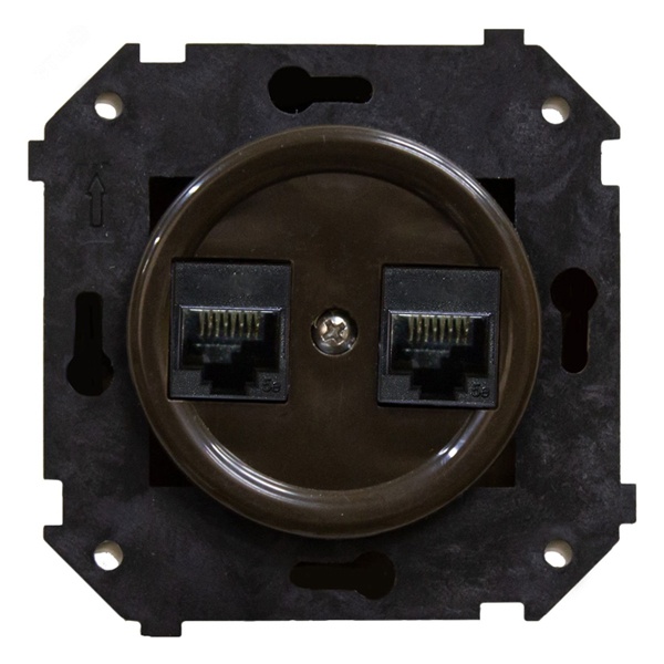 Розетка компьютерная двойная 2хRJ45 кат.5е Bironi Шедель Бриз скрытый пластик коричневый матовый