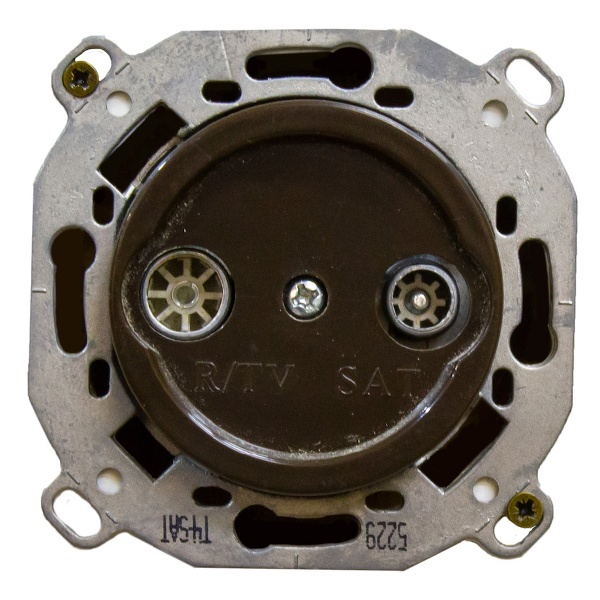 Розетка TV/R-SAT проходная Bironi Шедель Бриз скрытый монтаж пластик коричневый матовый