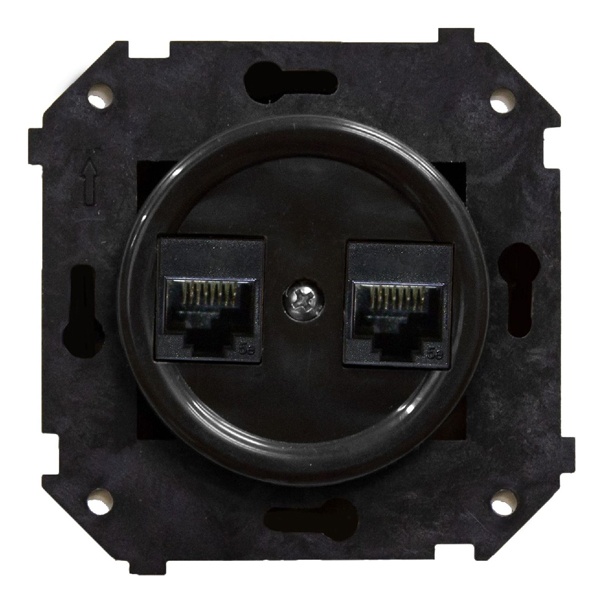 Розетка компьютерная двойная 2хRJ45 кат.5е Bironi Шедель Бриз скрытый монтаж пластик черный матовый