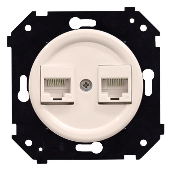 Розетка компьютерная двойная 2хRJ45 кат5е Bironi Шедель Бриз скрытый пластик песочное золото матовый