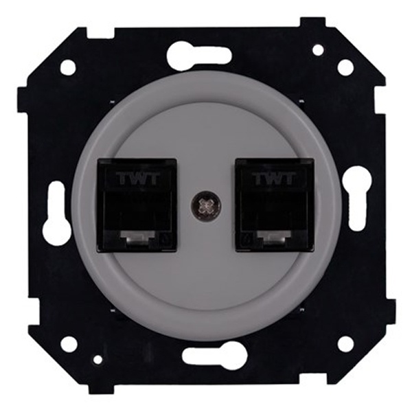 Розетка компьютерная двойная 2хRJ45 кат.5е Bironi Шедель Бриз скрытый монтаж пластик титан матовый