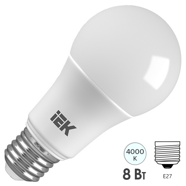 Лампа светодиодная ИЭК LED A60 груша 8W 4000K 12-24V E27