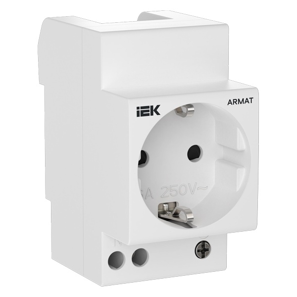Розетка на DIN-рейку ИЭК ARMAT 16А с заземлением с защитными шторками 45мм
