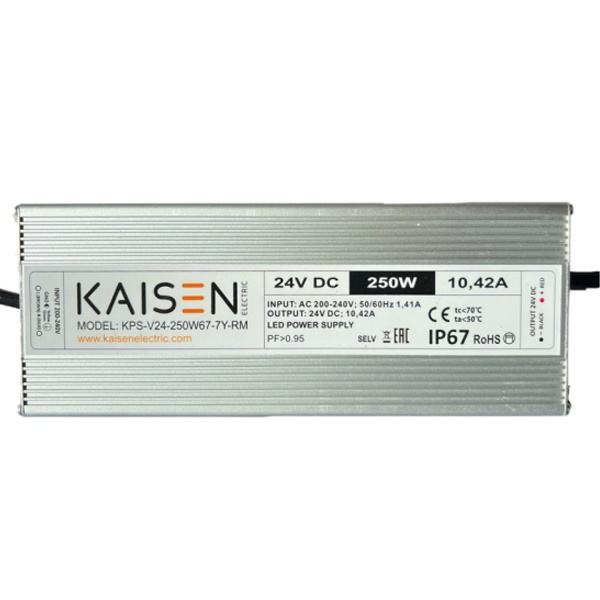 Блок питания для светодиодной ленты Kaisen 250W 24V 0-10,42A -30+40°С IP67 250x90x40 mm