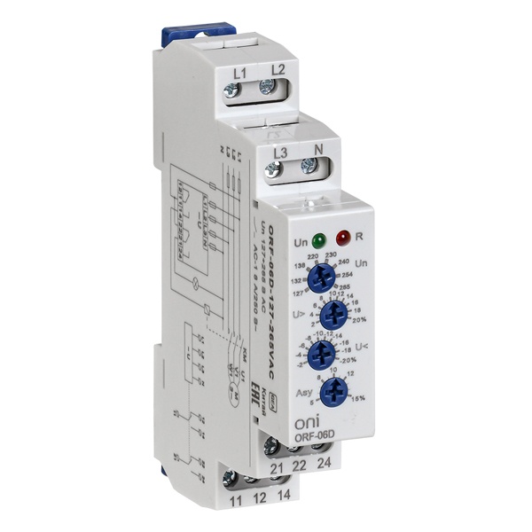 Реле контроля фаз ONI (ИЭК) ORF-06D 3 фазы 2NO/NC 127-265В AC с контролем нейтрали