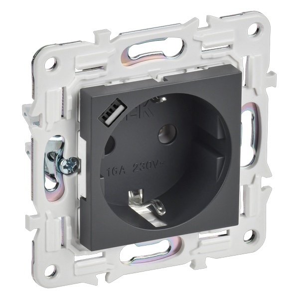 Розетка с зарядкой 2Р+Е со шторками ИЭК SKANDY SK-R17T 16А с USB С 18Вт титан