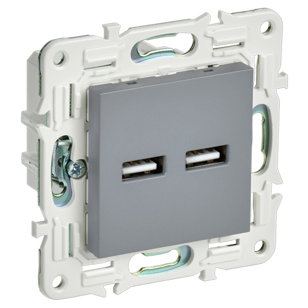 Розетка для зарядки ИЭК SKANDY SK-R15Gr USB A+A 3,1А серый