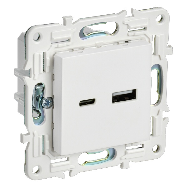 Розетка для зарядки ИЭК SKANDY SK-R13W USB A+С 18Вт арктический белый