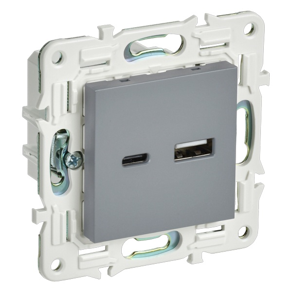 Розетка для зарядки ИЭК SKANDY SK-R13Gr USB A+С 18Вт серый