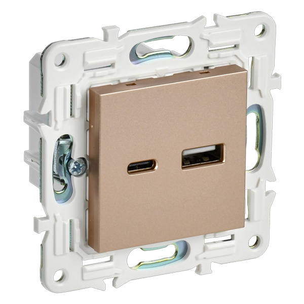 Розетка для зарядки ИЭК SKANDY SK-R13Sa USB A+С 18Вт песочный