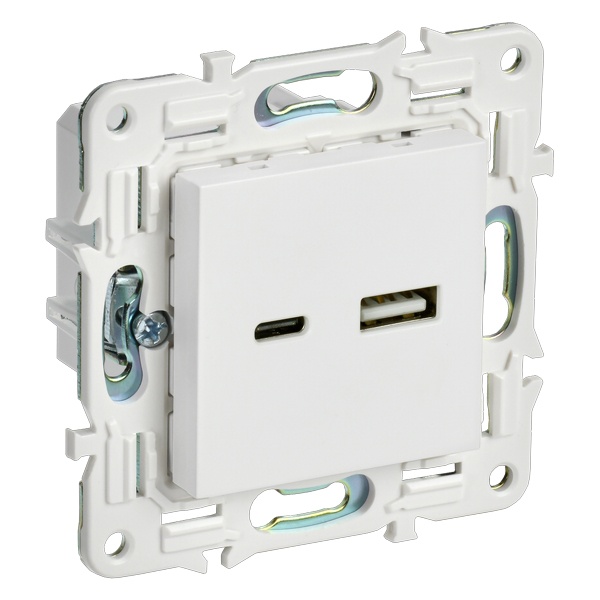 Розетка для зарядки ИЭК SKANDY SK-R14W USB A+С 3,1А арктический белый