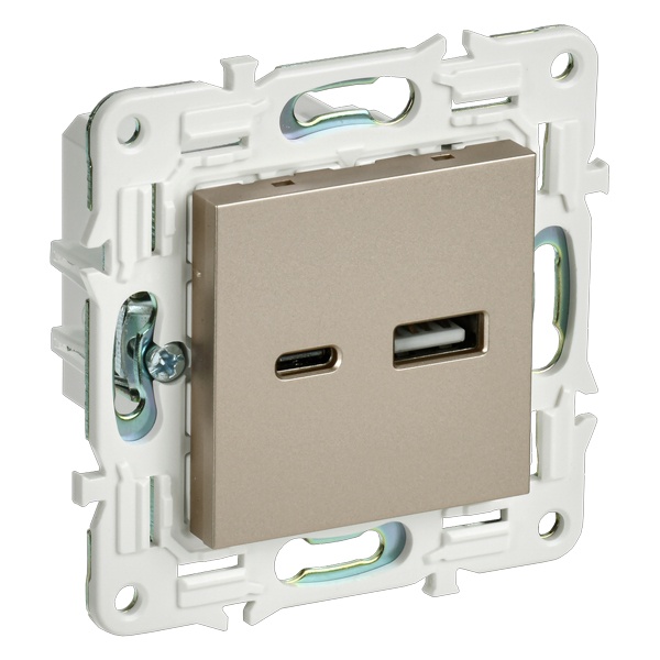 Розетка для зарядки ИЭК SKANDY SK-R14Sh USB A+С 3,1А шампань