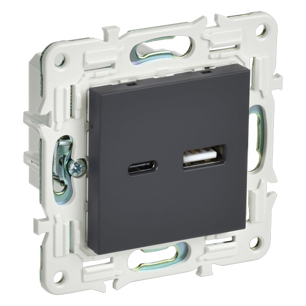 Розетка для зарядки ИЭК SKANDY SK-R14G USB A+С 3,1А графит