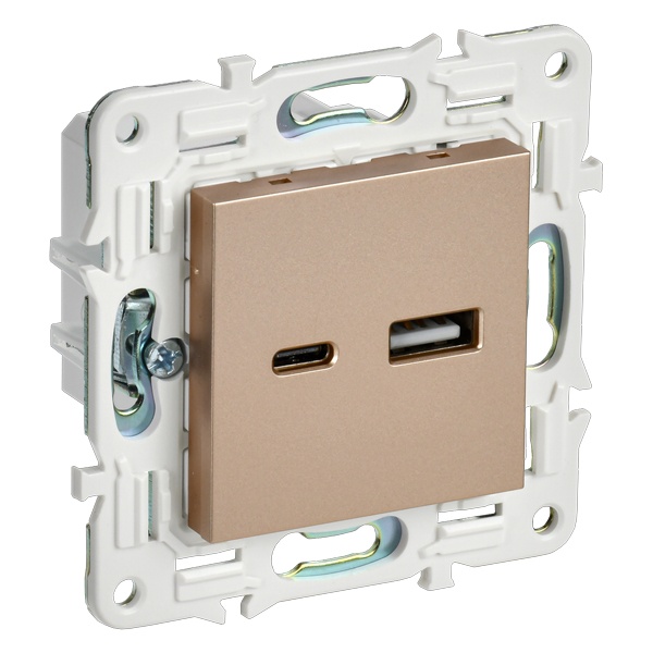 Розетка для зарядки ИЭК SKANDY SK-R14Sa USB A+С 3,1А песочный