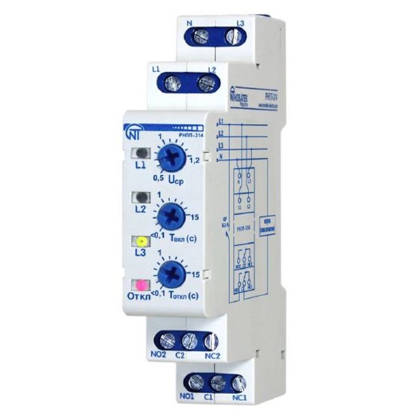 Трехфазное реле напряжения Новатек РНПП-314 одномодульное аналог РНПП-311М, АПВ на DIN-рейку