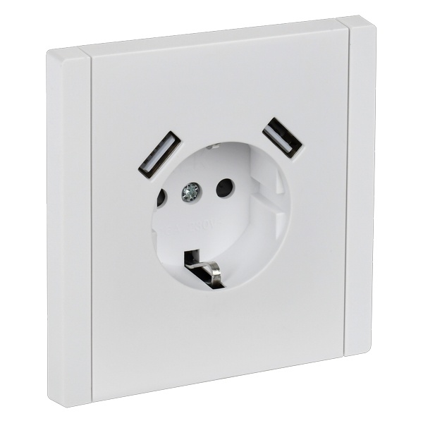 Розетка с зарядкой ИЭК FORTE&PIANO FP245 2Р+Е 16А шторки USB A+A 3,1А белый