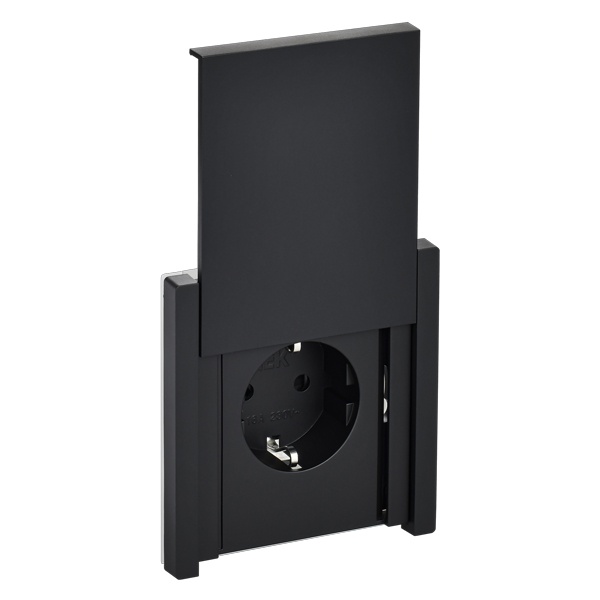 Розетка с заземлением ИЭК FORTE&PIANO FP119 16А шторки крышка автозажим IP44 черный
