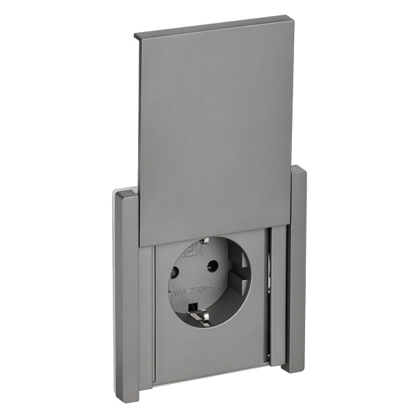 Розетка с заземлением ИЭК FORTE&PIANO FP519 16А шторки крышка автозажим IP44 сталь