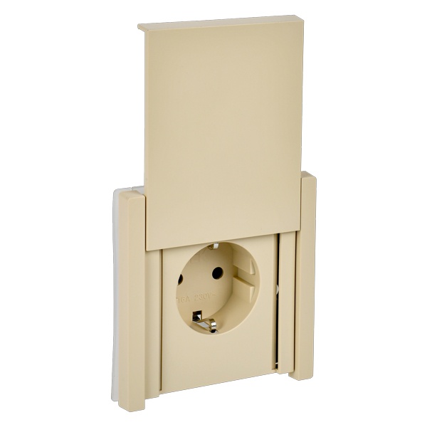 Розетка с заземлением ИЭК FORTE&PIANO FP421 16А шторки крышка винтовой зажим IP44 ваниль