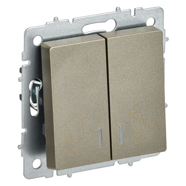 Выключатель 2-клавишный ИЭК BRITE с индикацией для отелей 10А шампань (ВС10-2-9-БрШ)