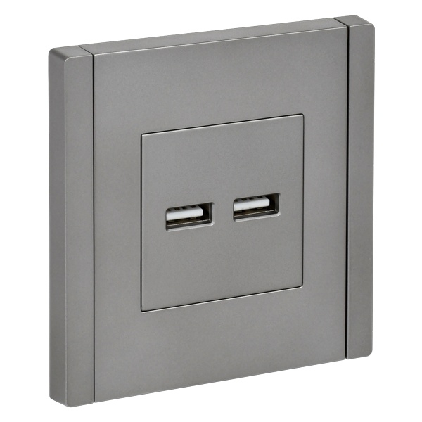 Розетка для зарядки ИЭК FORTE&PIANO FP549 USB A+A 3,1А сталь