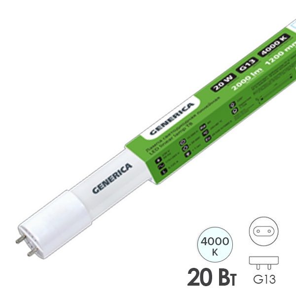 Лампа светодиодная T8 линейная Generica (ИЭК) 20Вт 230В 4200K G13 L1199x25mm