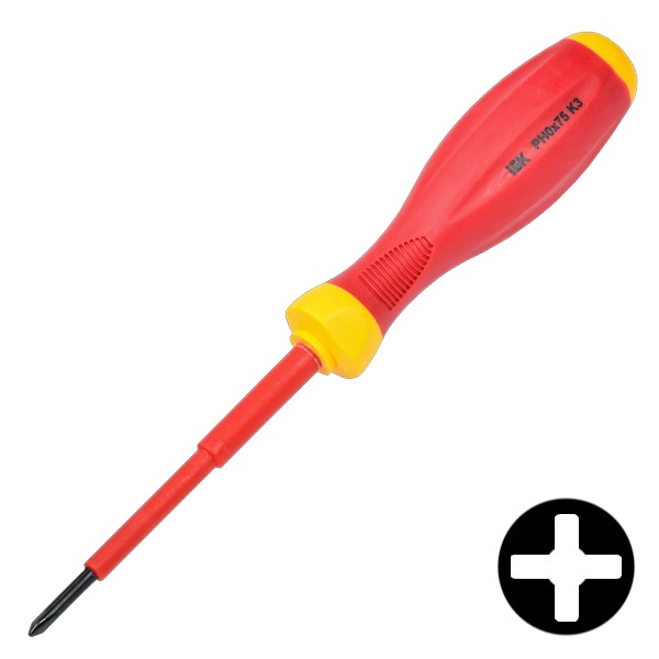 Отвертка ИЭК диэлектрическая PH0х75 мм К3 (Expert) ARMA2L 3