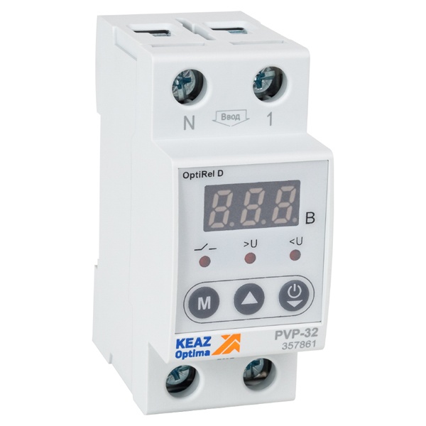 Реле напряжения однофазное КЭАЗ OptiRel D PVP-32 с ЖК-дисплеем 32А 140-300В AC