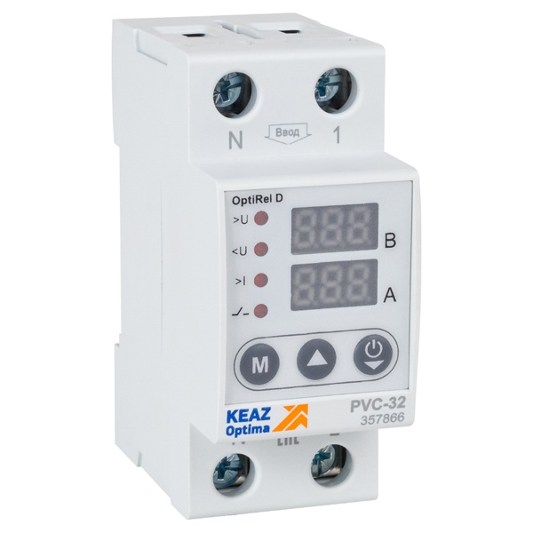 Реле напряжения однофазное КЭАЗ OptiRel D PVС-80 с ЖК-дисплеем и контролем тока 80А 140-300В AC
